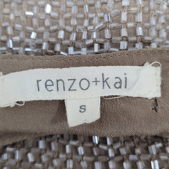 Renzo + Kai Brown 100% Silk Heavy Beaded Hook & Eye Lined Tank Top Size Small S - Picture 3 of 14